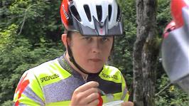 Gavin grabs a quick yoghurt near Tysland, Saudavegen, to finish off his lunch, 30.4 miles into the ride
